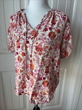 Knox Rose Cream Blouse with Pink & Orange Floral Print
